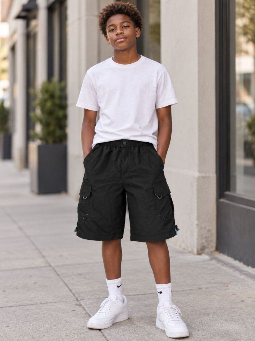 Urban Pipeline Boys Black Cargo Shorts Size L 14/16 Adjustable Waist Lightweight
